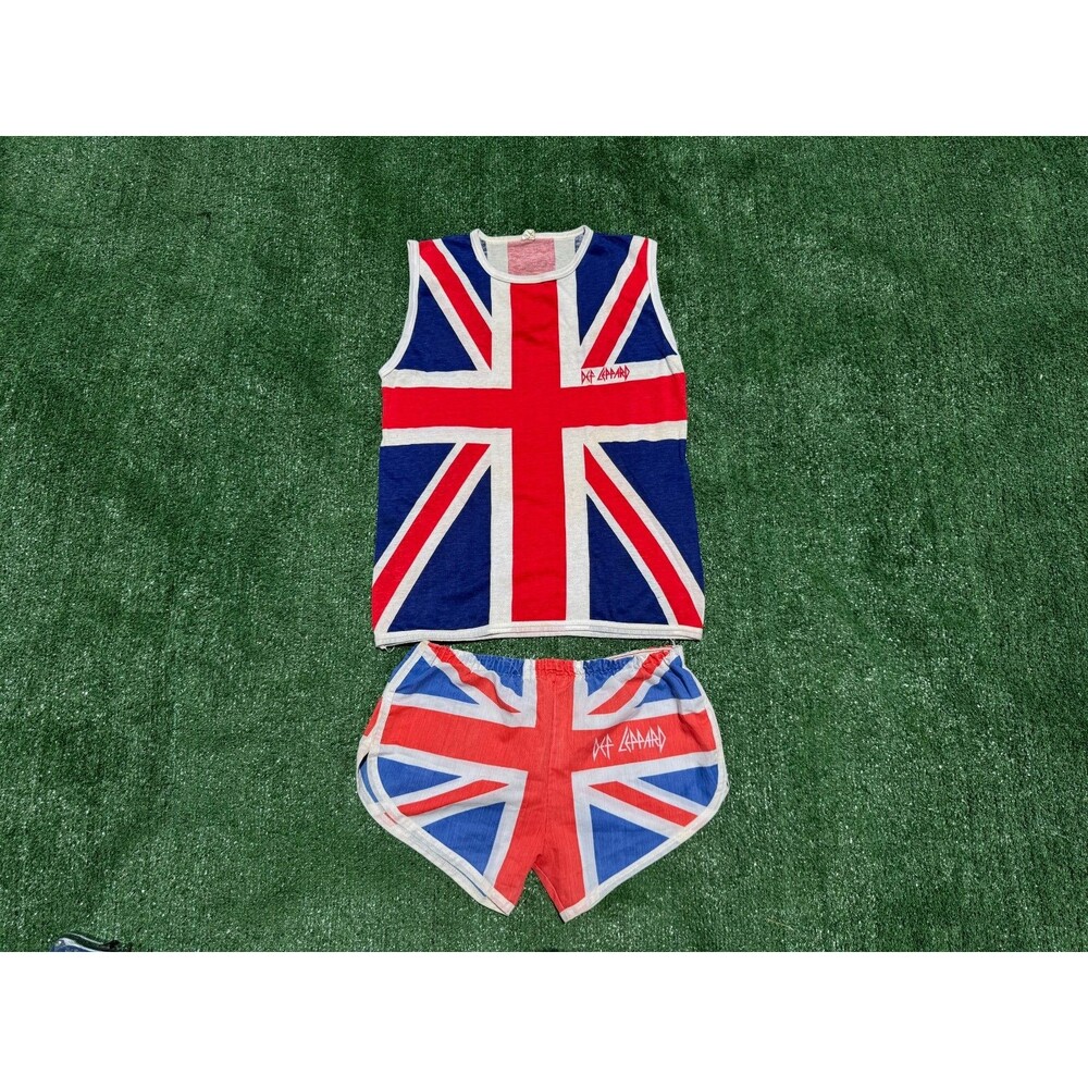 Vintage 80s Def Leppard Pyromania Tour Union Jacks Tank Top & shorts set Size S